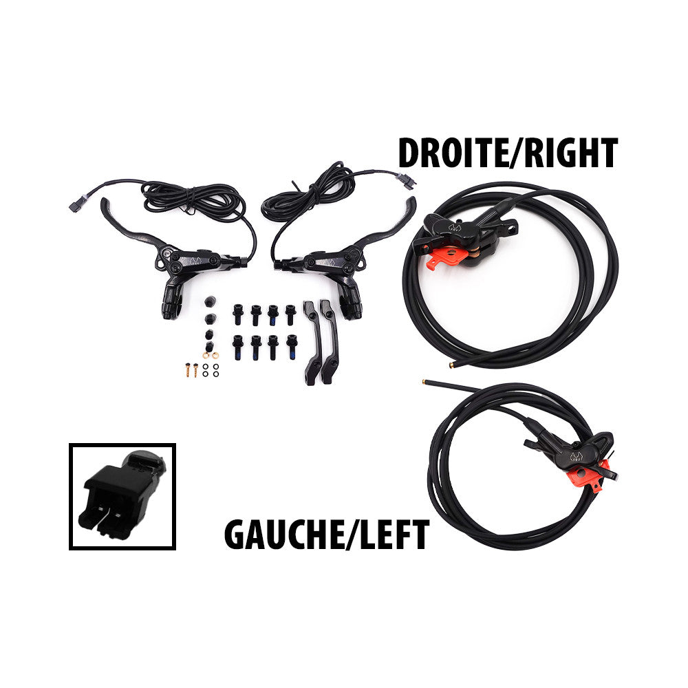 Kit freins hydrauliques 4 pistons  connecteur SM (1x AR gauche / AV droite + 1x AR droite /AV gauche)